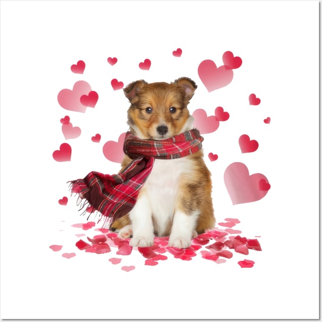 Shetland Sheepdog Hearts Love Happy Valentine's Day Wall Art by cyberpunk art